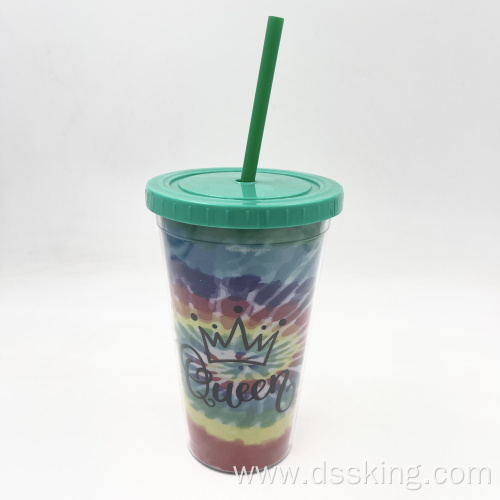 plastic double wall tumbler 500ml/16oz Double Wall tumbler with straw